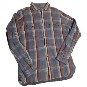 VTG POLO Ralph Lauren Shirt Men’s Size Med Red Blue Plaid Flannel Western Cowboy